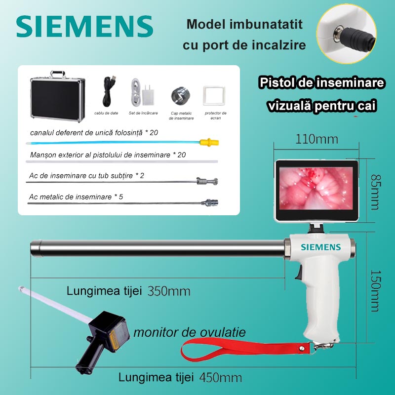 [Versiune îmbunătățită cu port de încălzire (pentru cai)] Pistol de inseminare vizuală Siemens + ac de inseminare cu tub subțire * 2 + ace de inseminare metalice * 5 + manșon exterior pentru pistol de inseminare * 20 + vas deferent de unică folosință * 20 + ovulator + alte accesorii