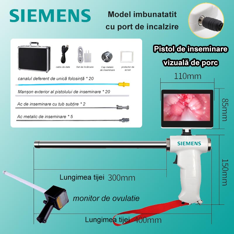 [Versiune îmbunătățită cu port de încălzire (pentru porci)] Pistol de inseminare vizuală Siemens + ace de inseminare cu tub subțire * 2 + ace de inseminare metalice * 5 + manșon exterior al pistolului de inseminare * 20 + conducte deferente de unică folosință * 20 + ovulator + Alte accesorii